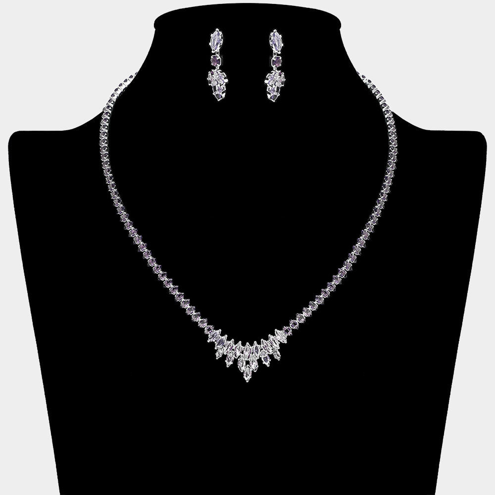 Cluster of Amethyst Marquise Stone Necklace Set  | Amethyst Prom and Homecoming Jewelry Necklace Sets