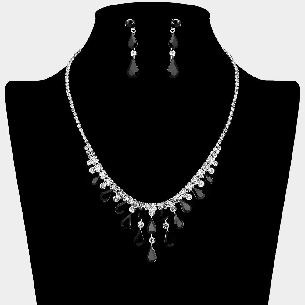 Black Teardrop Stone and Rhinestone Prom Necklace  | Homecoming Jewelry