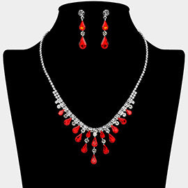 Red Teardrop Stone and Rhinestone Prom Necklace | Homecoming Jewelry