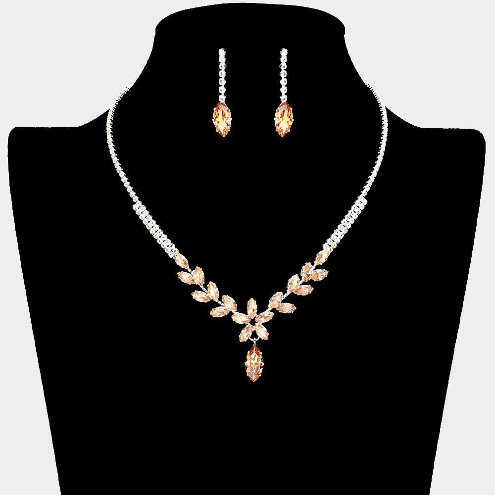 CZ Gold Marquise and Rhinestone Cluster Prom Necklace Set | Prom  