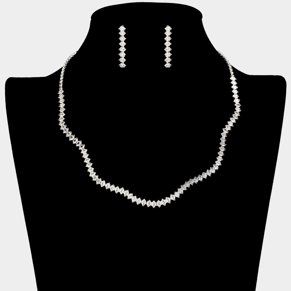 Clear Rhinestone Wavy Prom Necklace Set | Prom Jewelry