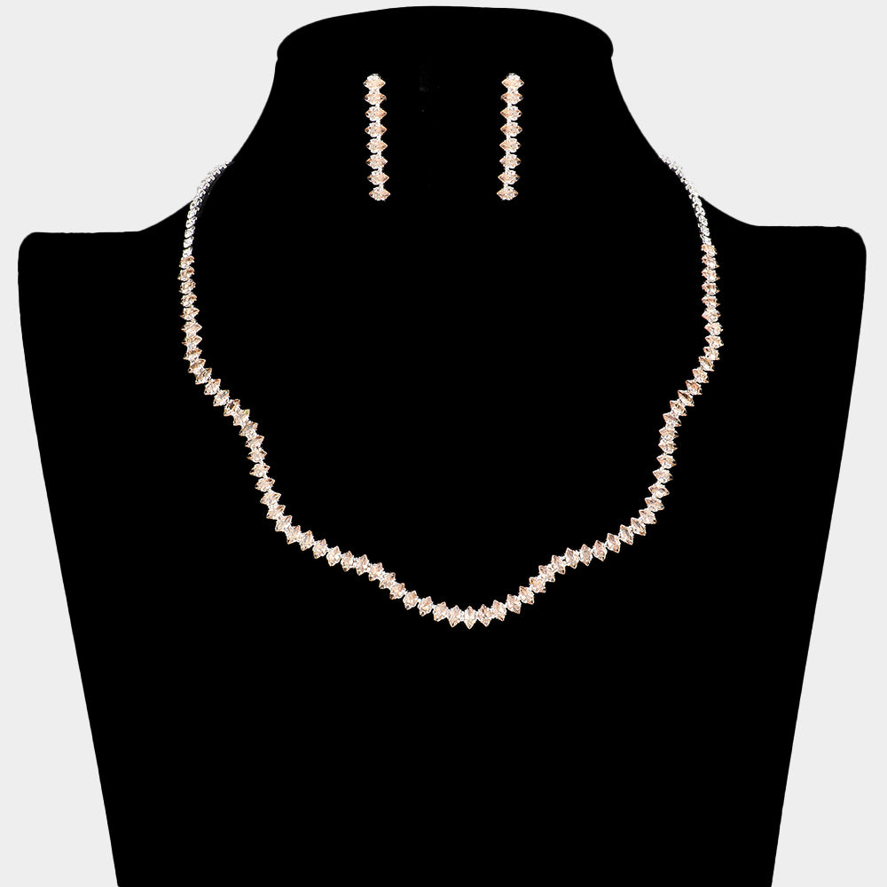 Light Topaz Rhinestone Wavy Prom Necklace Set | Prom Jewelry