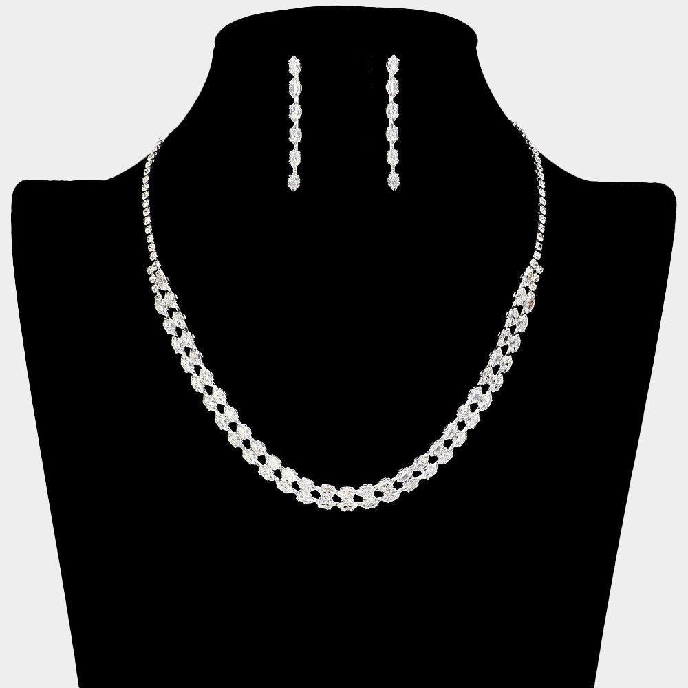 Clear CZ Marquise and Rhinestone Necklace Set | Prom Jewelry