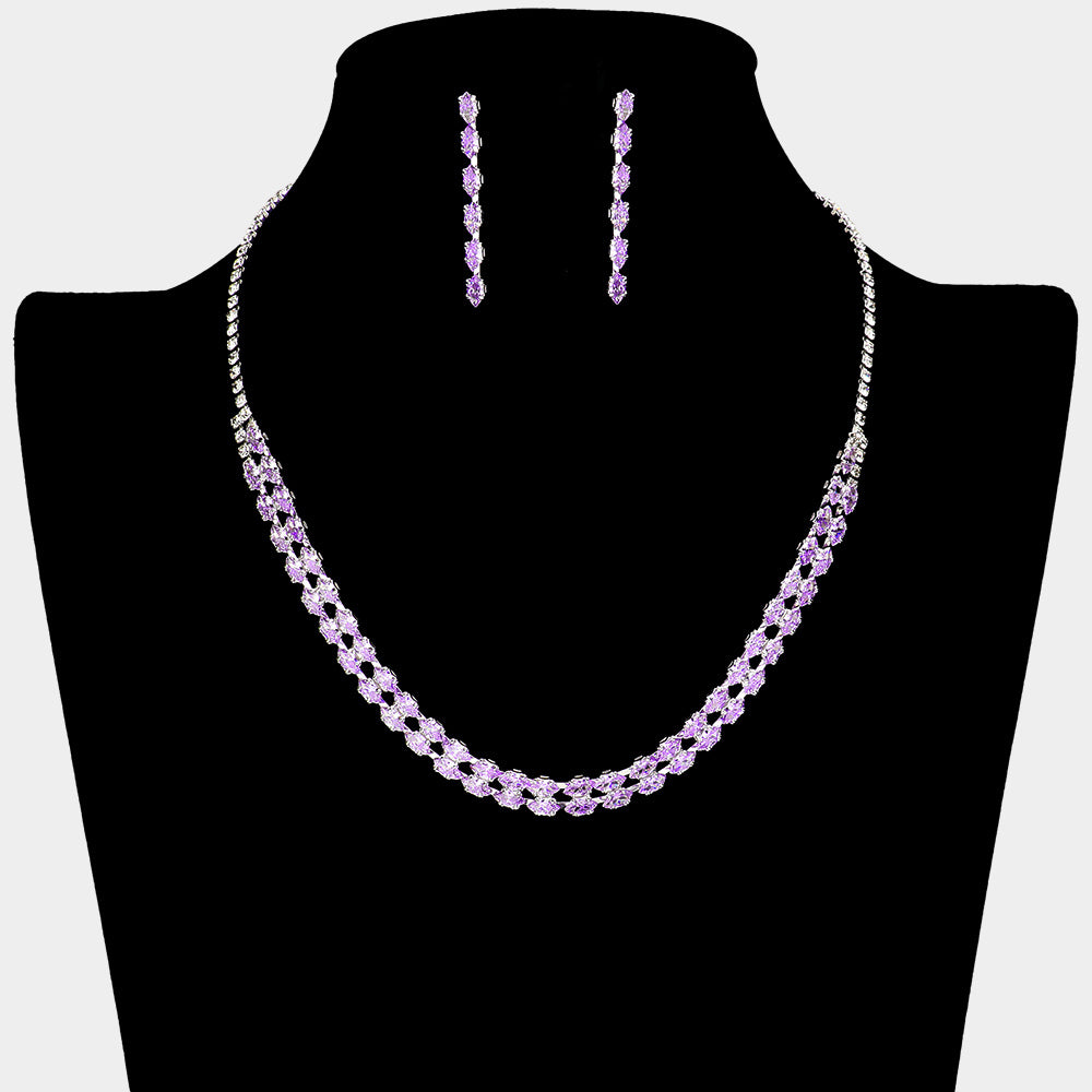 Violet CZ Marquise and Rhinestone Necklace Set | Prom Jewelry