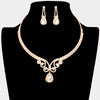 Clear Teardrop Rhinestone Accented Evening Necklace on Gold  | Pageant Necklace