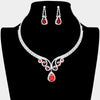 Red Teardrop Rhinestone Accented Evening Necklace  | Pageant Necklace
