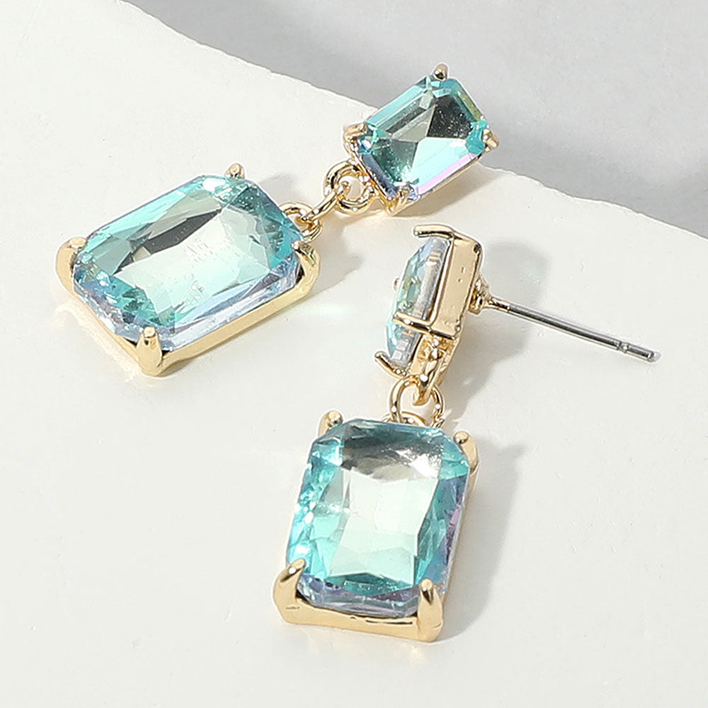 Rectangular Aqua Dangle Earrings on a white background