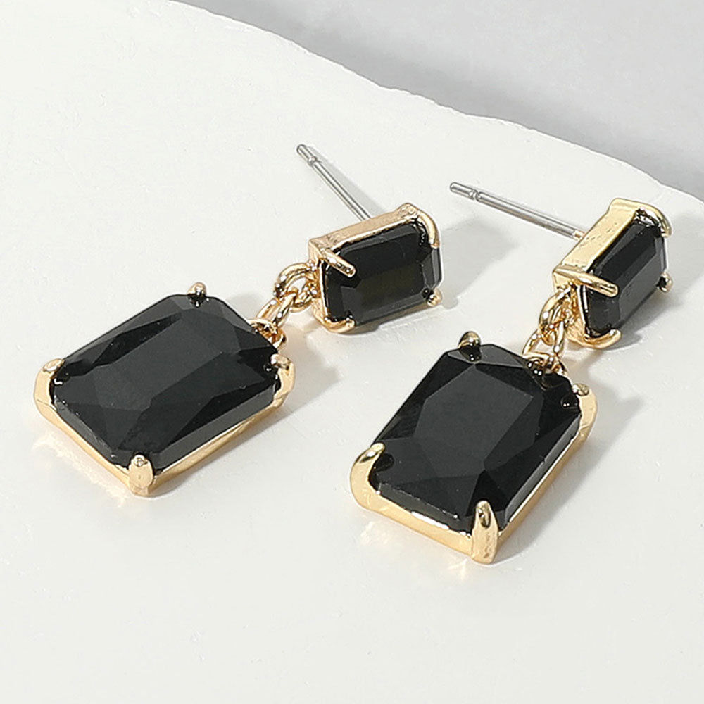 Rectangular Aqua Dangle Earrings on a white background