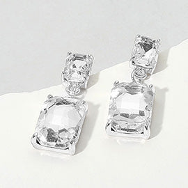 Rectangular Clear Dangle Earrings on a white background