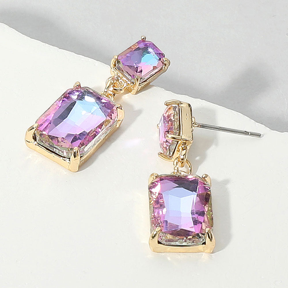 Rectangular Lavender Dangle Earrings on a white background