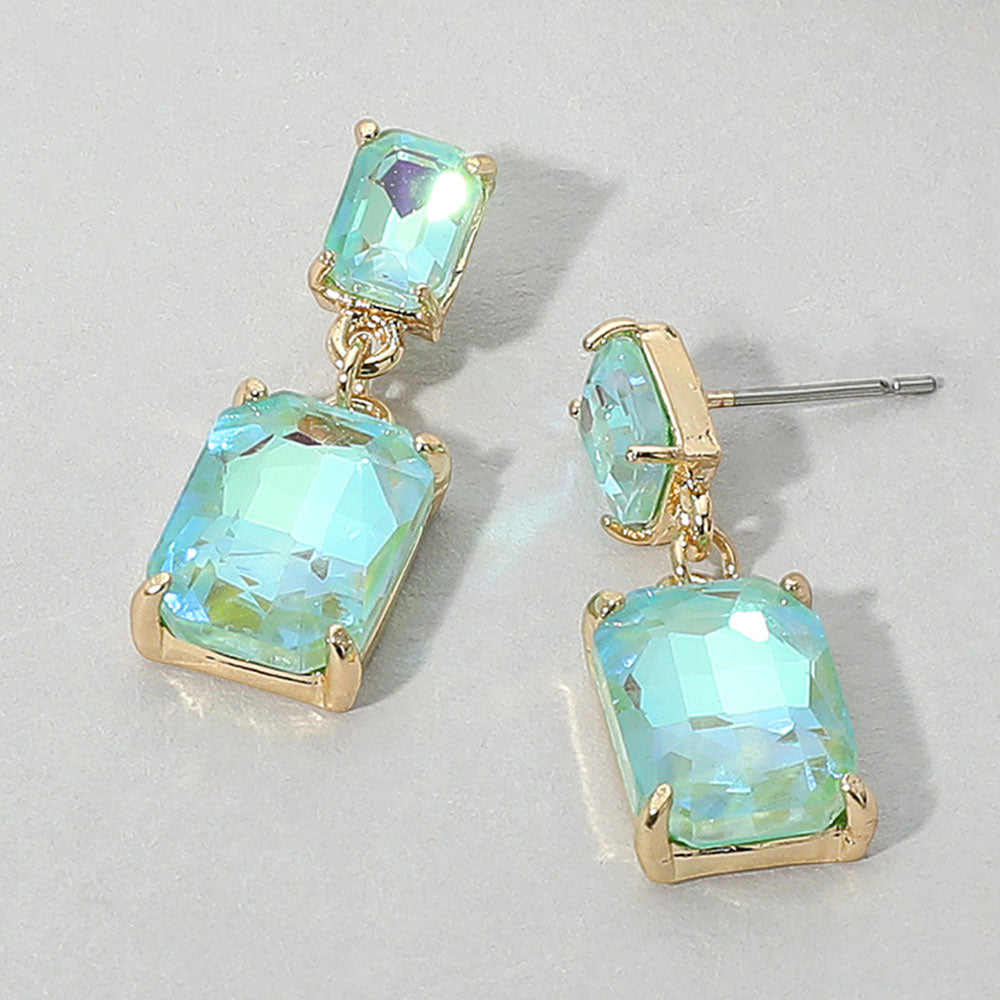 Rectangular Mint AB Dangle Earrings on a white background