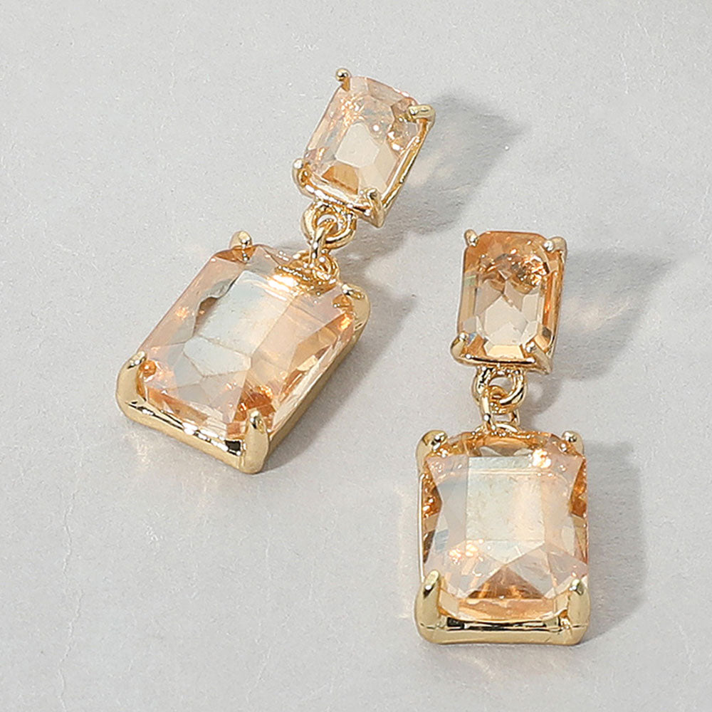Rectangular Topaz AB Dangle Earrings on a white background