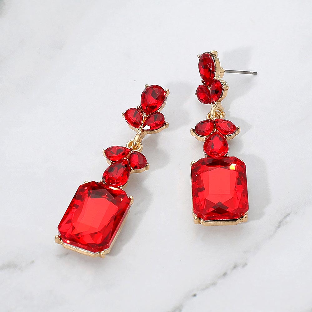 Red Geometric Rectangle Drop Earrings – Modern Statement Jewelry for Pageant, Evening & Special Events |  681283