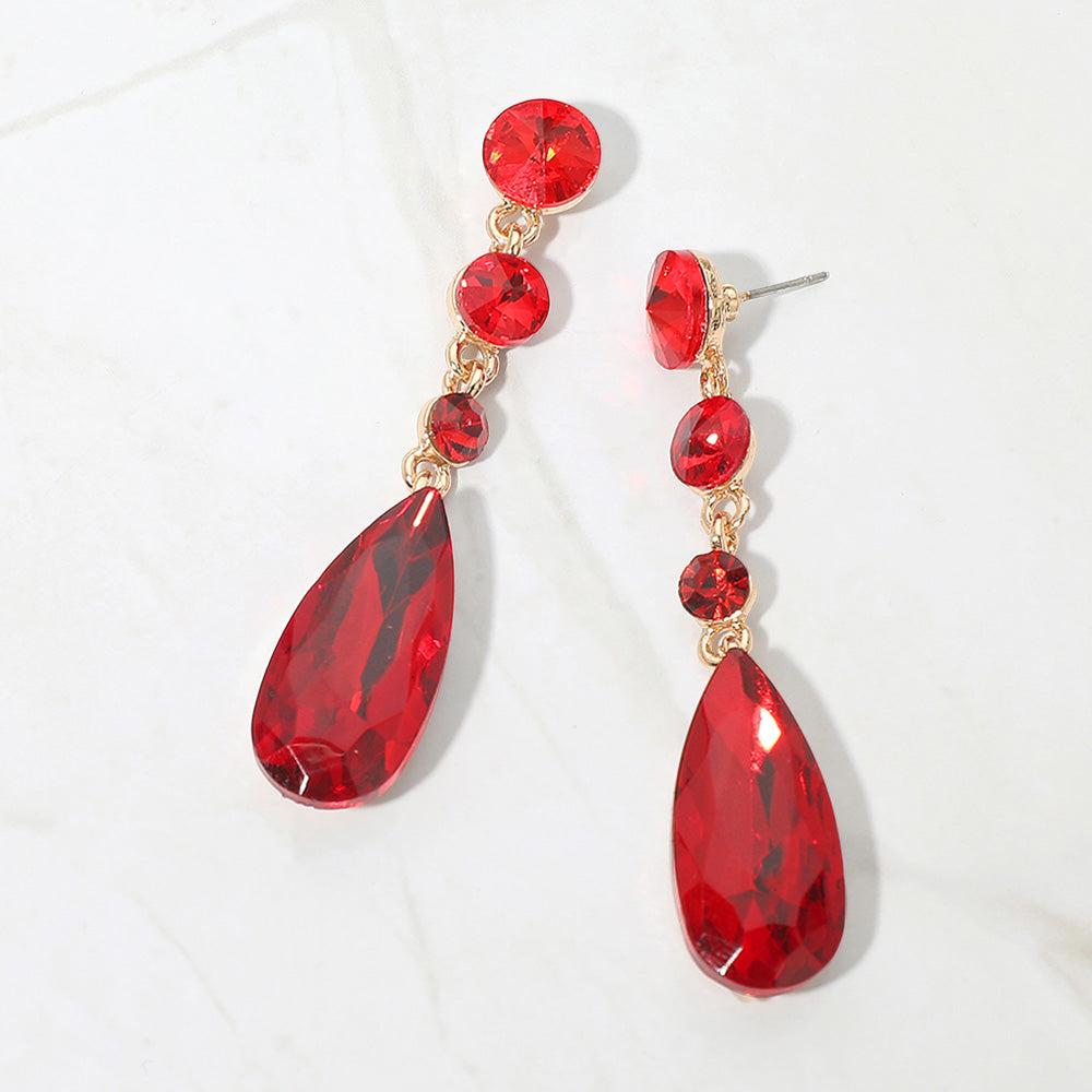 Red Multi Stone Dangle Earrings on Gold for Pageant, Prom & Special Events | 693653