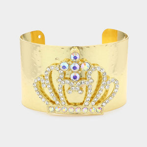 Rhinestone Crown Gold Metal Cuff Bracelet | Bracelet with Crown | Cuff Bracelet