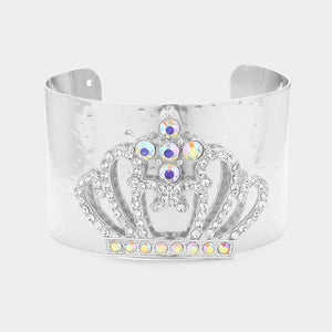 Rhinestone Crown Silver Metal Cuff Bracelet | Bracelet with Crown | Cuff Bracelet