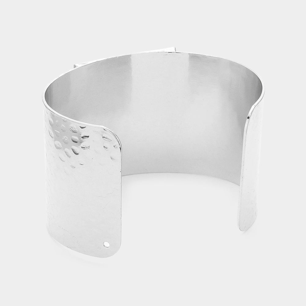 Rhinestone Crown Silver Metal Cuff Bracelet Back