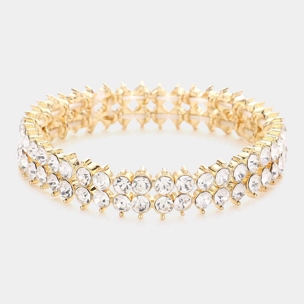 Double Row Crystal Stretch Tennis Bracelet on Gold