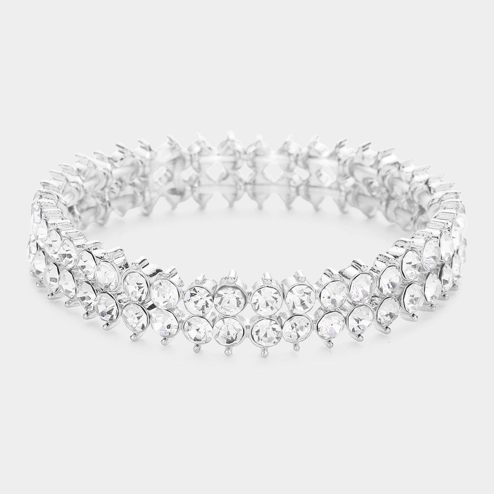 Double Row Crystal Stretch Tennis Bracelet on Silver