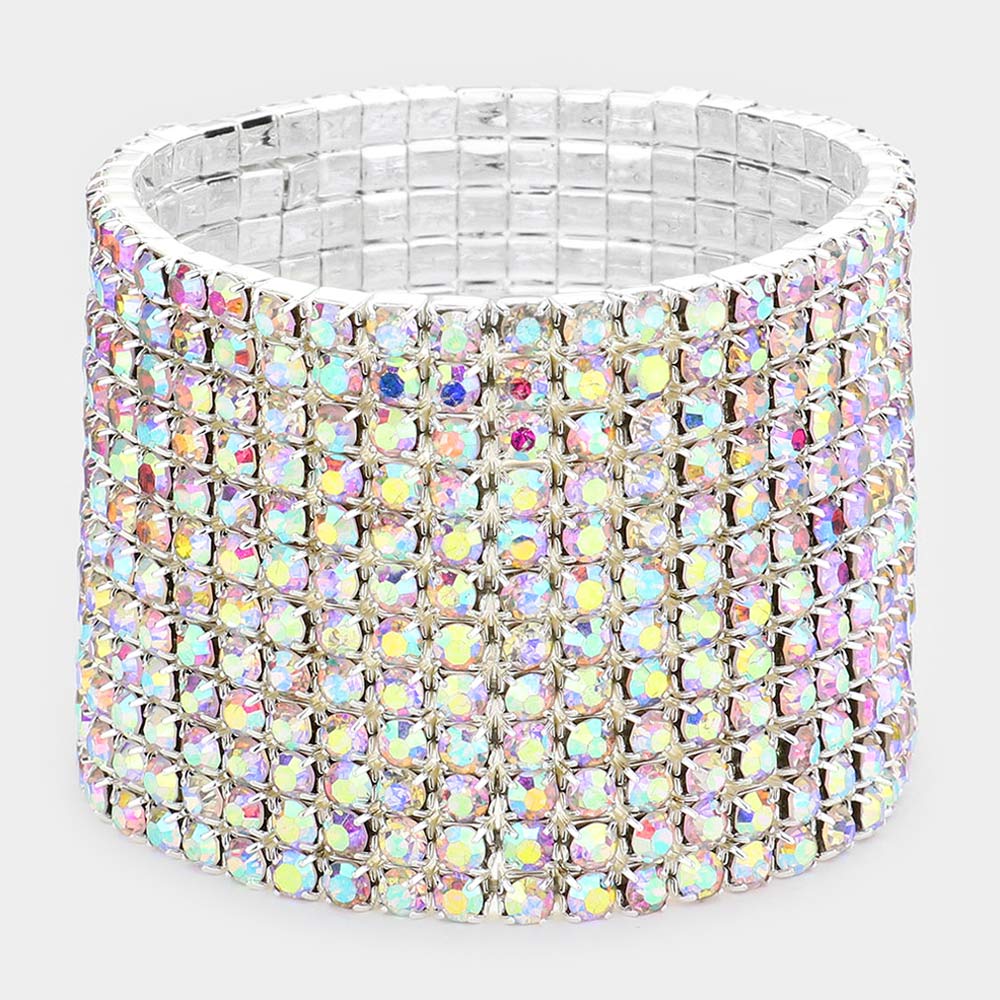 12 Row AB Rhinestone Cuff Bracelet | Pageant Jewelry