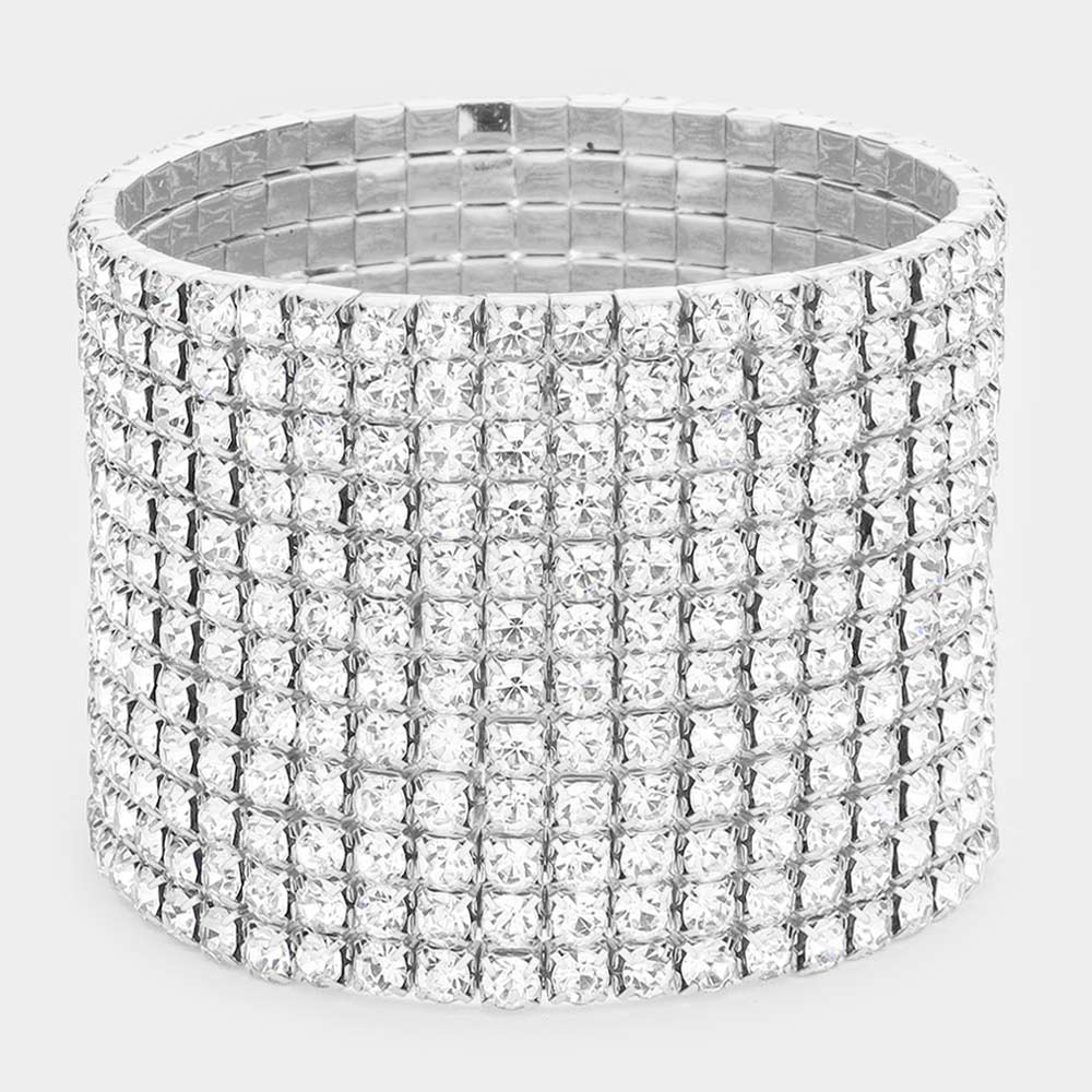 12 Row Rhinestone Cuff Bracelet | Pageant Jewelry