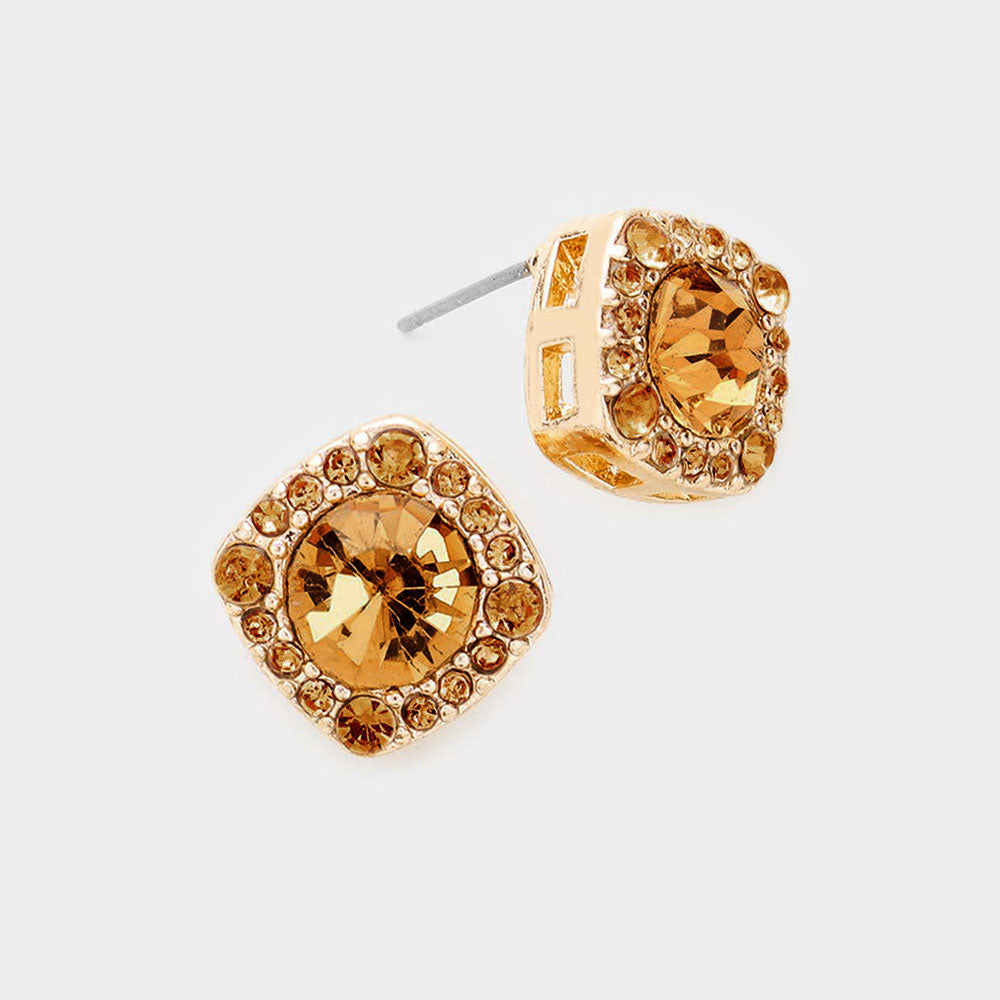 Round Light Topaz Crystal Stone Quad Stud Earrings | Fashion Jewelry