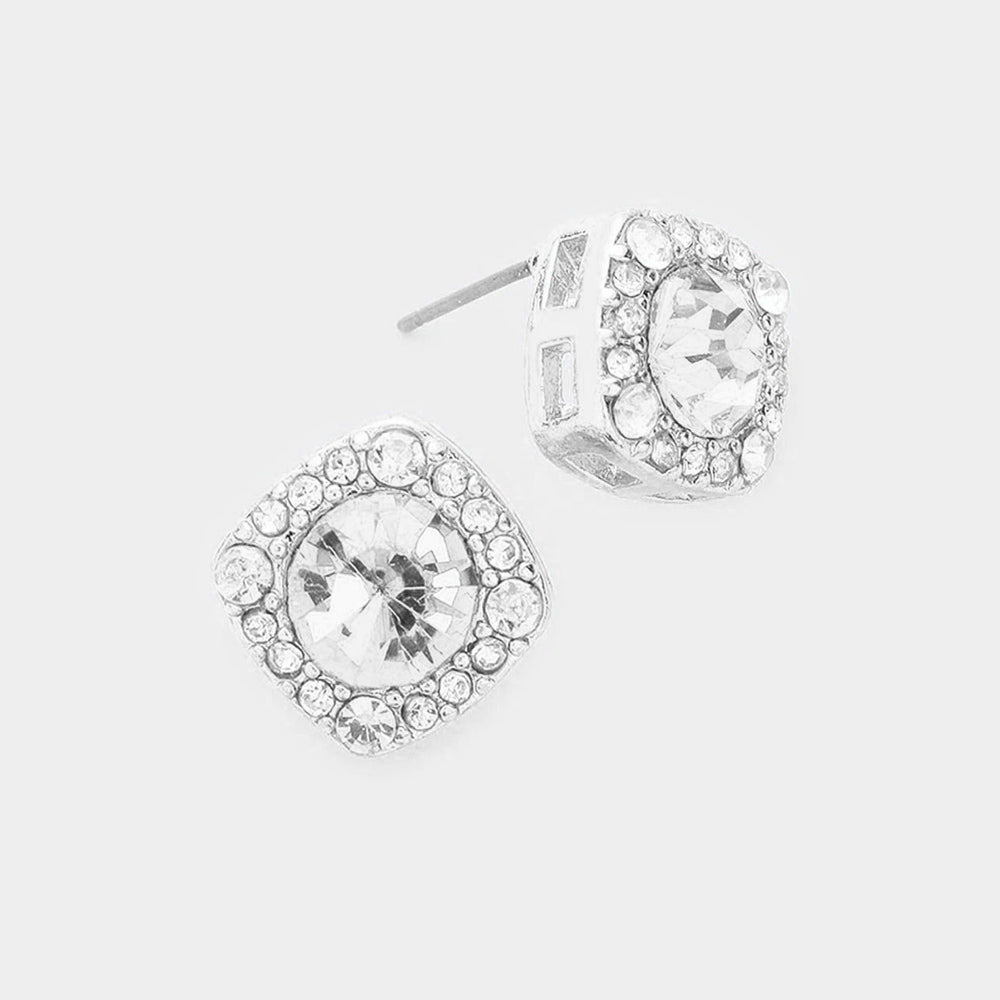 Round Crystal Stone Quad Stud Earrings | Fashion Jewelry