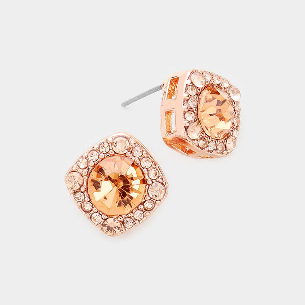 Round Peach Crystal Stone Quad Stud Earrings | Fashion Jewelry