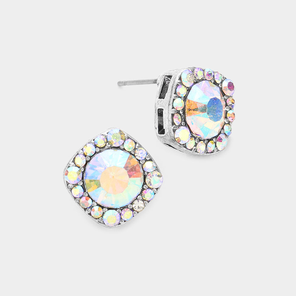 Round AB Crystal Stone Quad Stud Earrings | Fashion Jewelry