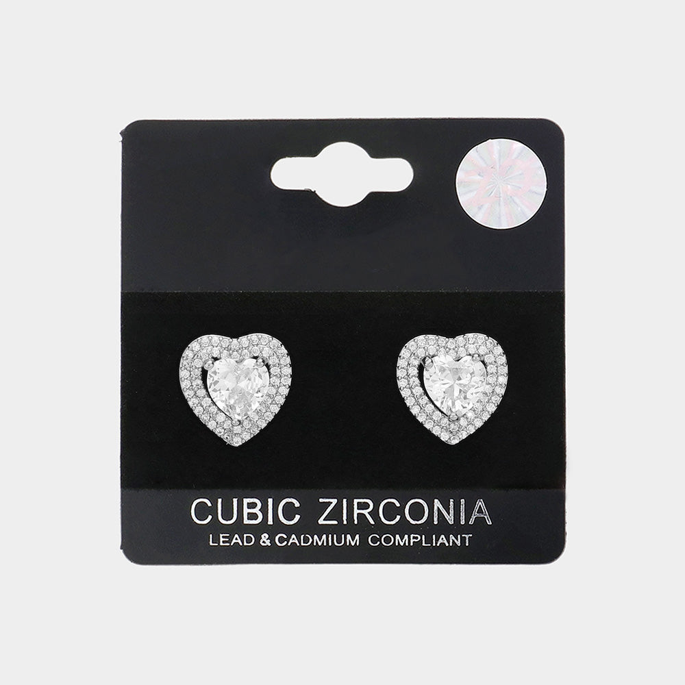Small CZ Stone Heart Stud Earrings | Earrings for Little Girls