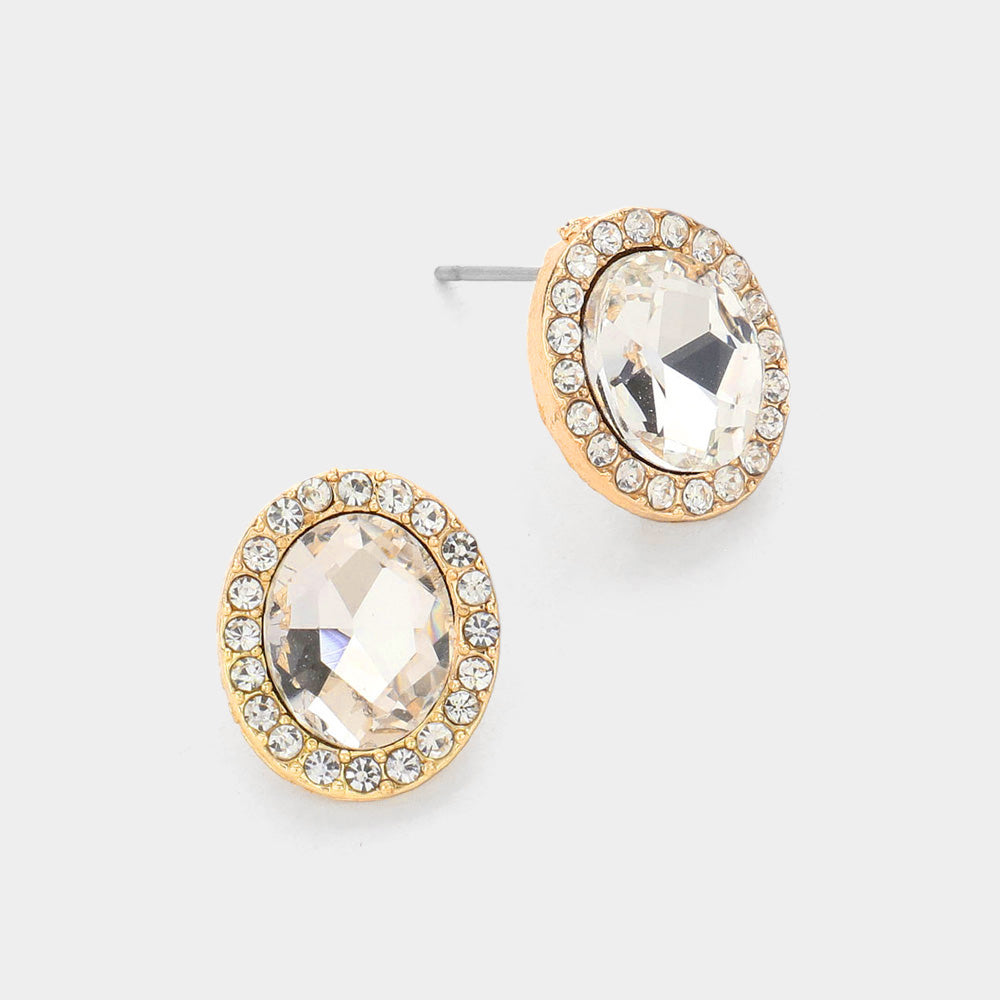 Oval Clear Stone Small Stud Earrings on Gold  | Interview Earrings