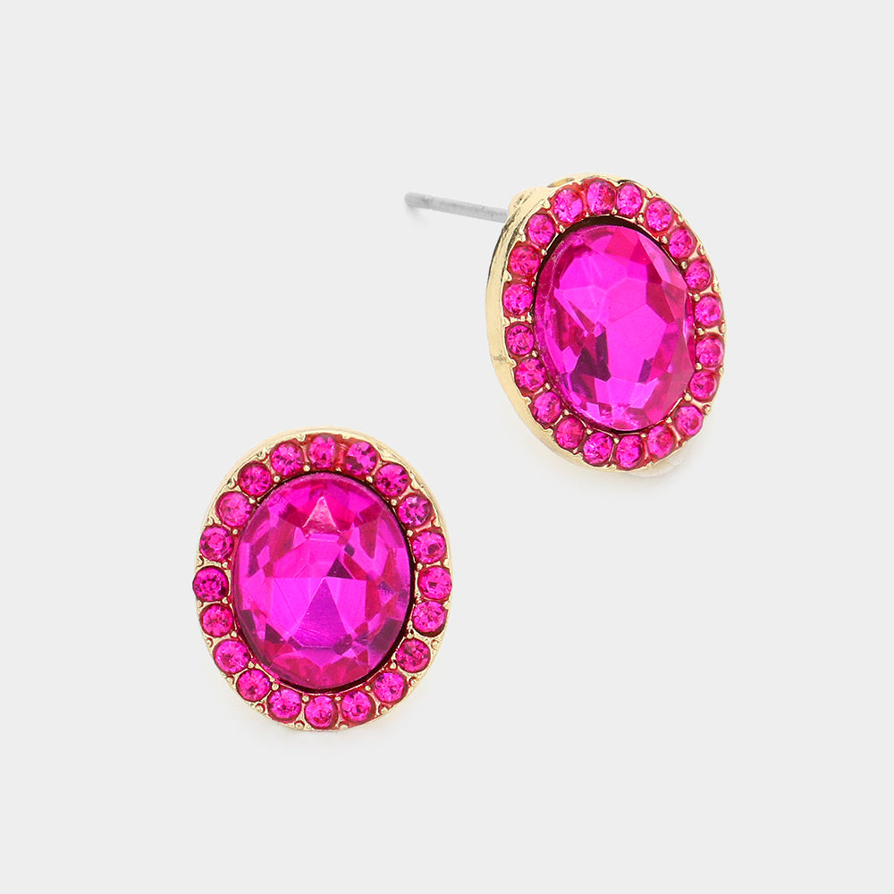 Oval Fuchsia Stone Small Stud Earrings | Interview Earrings
