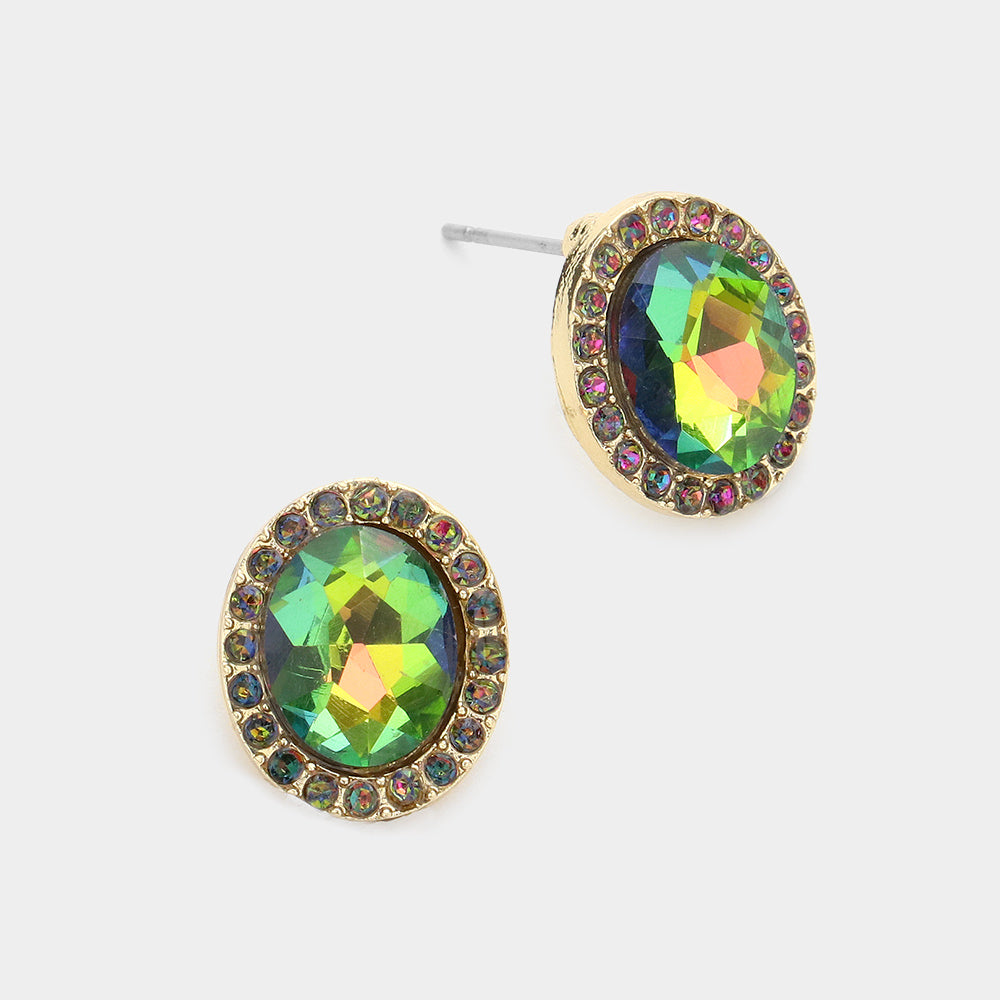 Oval Multi-Color Stone Small Stud Earrings | Interview Earrings