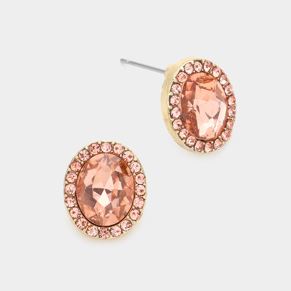 Oval Peach Stone Small Stud Earrings | Interview Earrings
