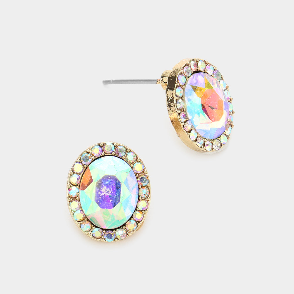 • Oval AB Stone Small Stud Earrings on Gold | Interview Earrings
