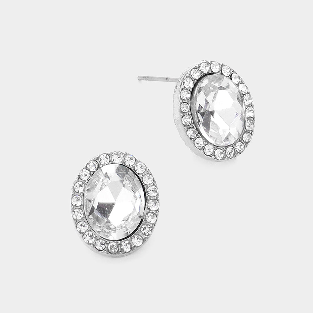 Oval Clear Stone Small Stud Earrings  | Interview Earrings