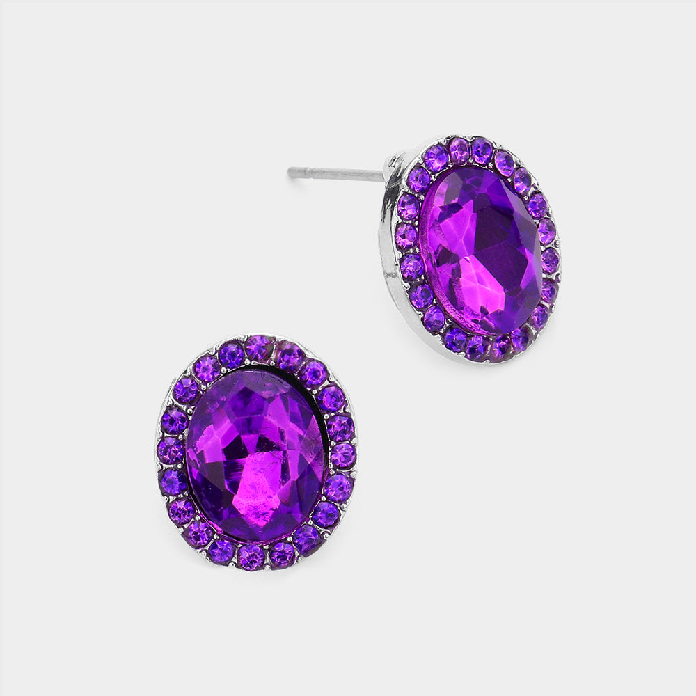 Oval Purple Stone Small Stud Earrings  | Interview Earrings