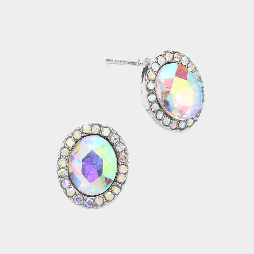 Oval AB Stone Small Stud Earrings  | Interview Earrings