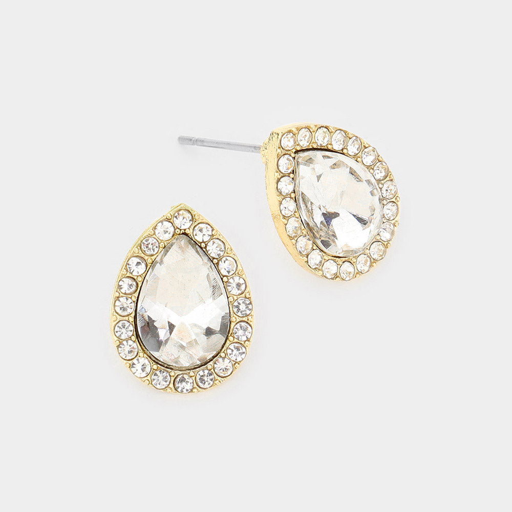 Small Clear Crystal Stud Earrings on Gold