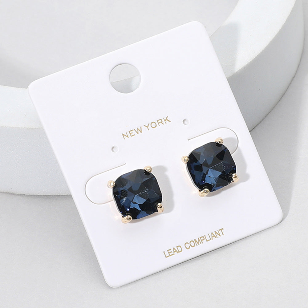 Small Navy Cushion Square Stud Pageant Earrings  | Interview Earrings