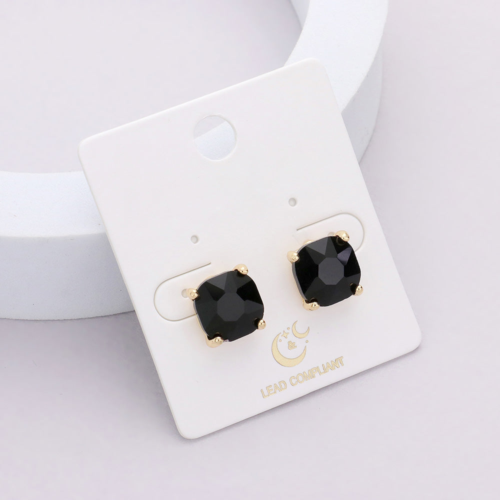 Small Black Cushion Square Stud Pageant Earrings | Interview Earrings