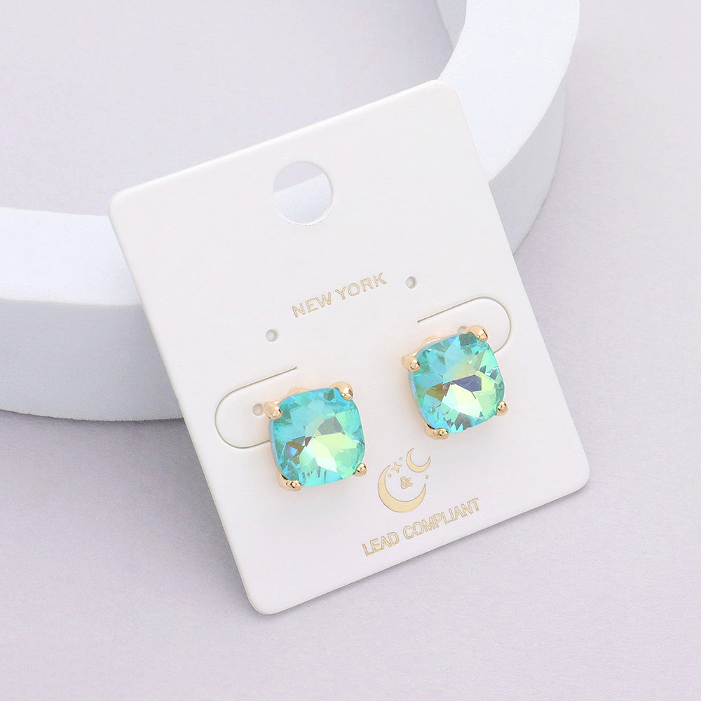 Small Mint AB Cushion Square Stud Pageant Earrings  | Interview Earrings