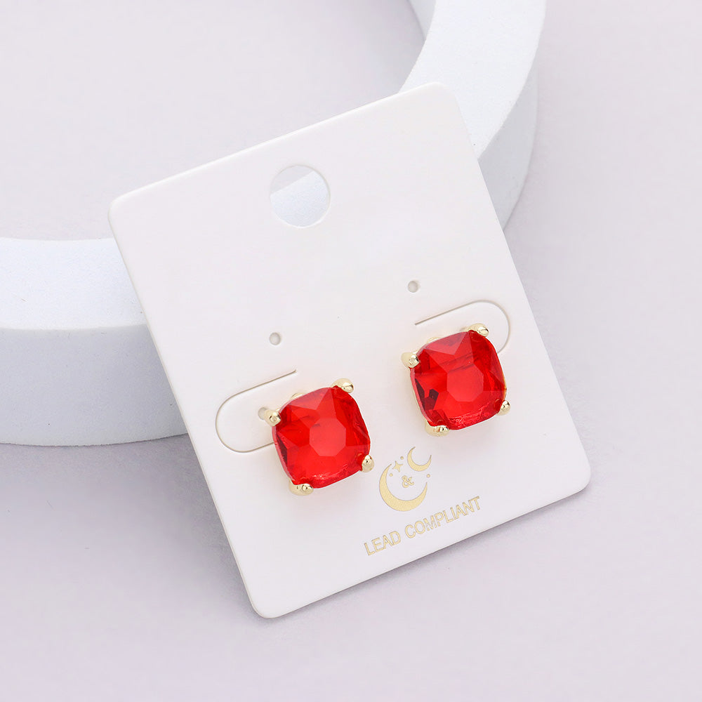 Small Red Cushion Square Stud Pageant Earrings  | Interview Earrings