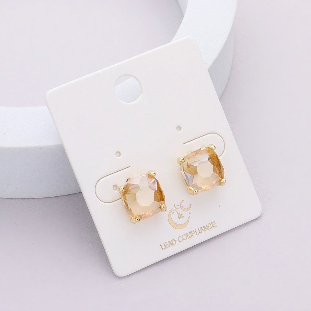 Small Light Topaz Cushion Square Stud Pageant Earrings  | Interview Earrings | 591506