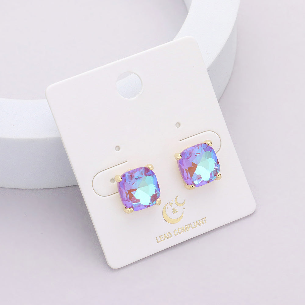 Small Purple AB Cushion Square Stud Pageant Earrings  | Interview Earrings