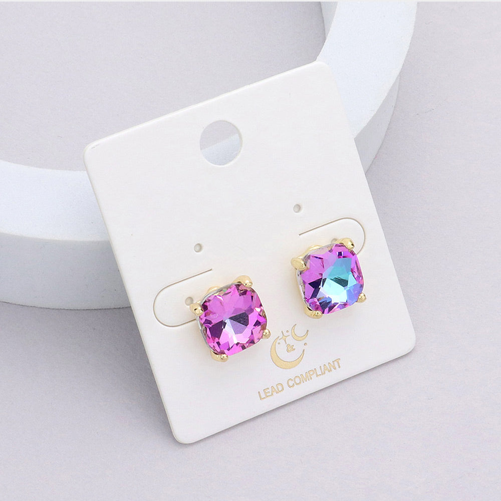 Small Lavender AB Cushion Square Stud Pageant Earrings  | Interview Earrings