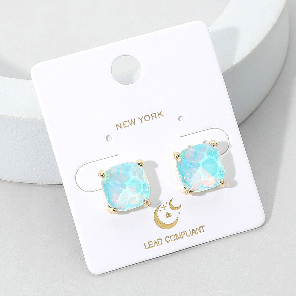 Small Blue-Opal Cushion Square Stud Pageant Earrings  | Interview Earrings | 664503