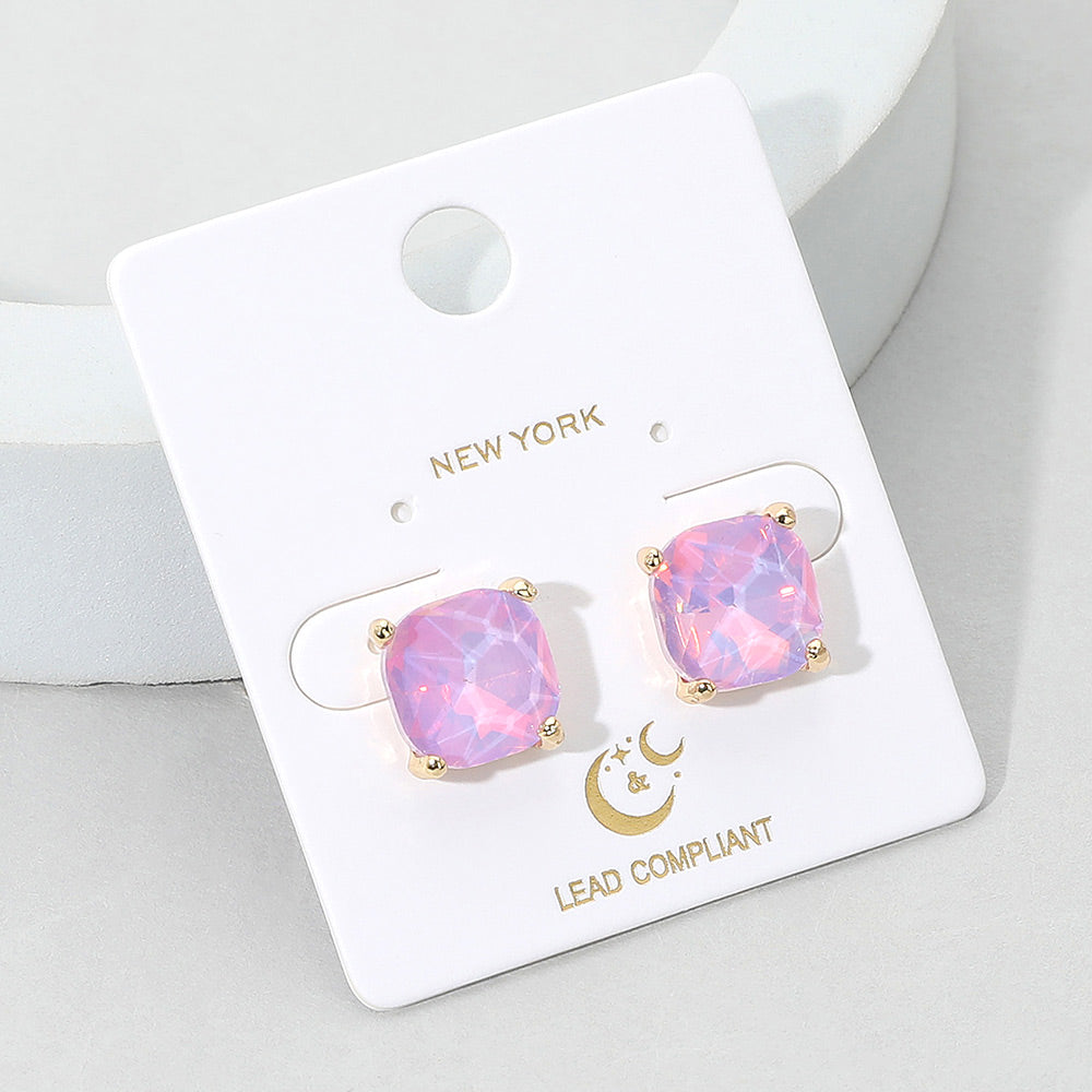 Small Lavender-Opal Cushion Square Stud Pageant Earrings  | Interview Earrings