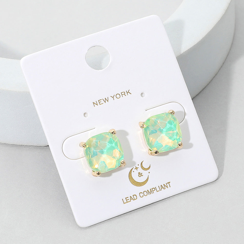 Small Mint-Opal Cushion Square Stud Pageant Earrings  | Interview Earrings