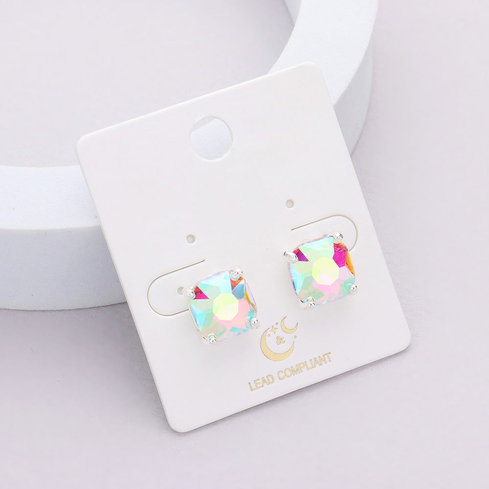 Iridescent Cubic Zirconia Solitaire Stud Earrings Set in Solid Sterling Silver Iridescent Cubic Zirconia Solitaire Stud Earrings Set in Solid Sterling Silver
